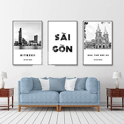 (ẢNH CHỤP THẬT) TRANH TREO TƯỜNG SÀI GÒN TRẮNG ĐEN KÈM ĐINH 3 CHÂN DỄ TREO