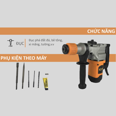 Máy Khoan Đục Bê Tông Dera DK426C, Mũi 26mm, Công Suất 1200W - Hàng Chính Hãng