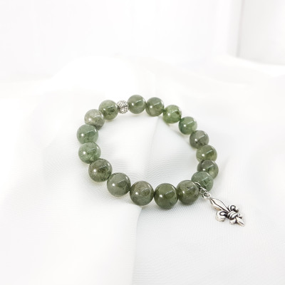 Vòng Tay Nam Mệnh Mộc, Hỏa Đá Thạch Anh Tóc Xanh Mix Charm Thanh Kiếm