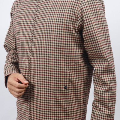 Áo Jacket nam 2 lớp cổ trụ Novelty Casual xanh caro nhỏ màu nâu NJKMCNMT3B2305242