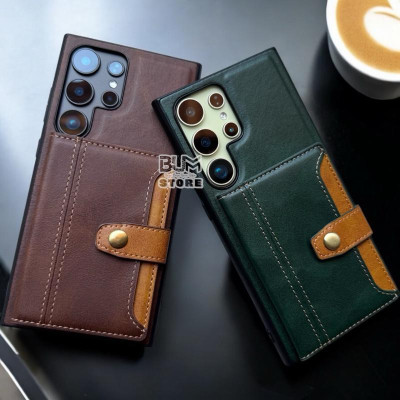 Ốp Lưng Cho Samsung S25 Ultra / S24 Ultra / S23 Ultra Da Simili Có Ngăn Để Thẻ Có Quai Gài - BUM STORE GALAXY CASE