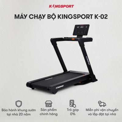 Máy chạy bộ KINGSPORT Vision Plus K-02 nâng dốc tự động 15%, tốc độ tối đa 18,8km/h, khung sườn chắc chắn chịu tải trọng lớn, cân nặng phù hợp từ dưới 95-100kg