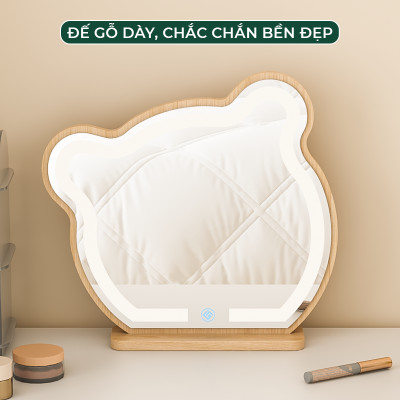 Gương trang điểm để bàn viền đèn led tai mèo decor cực xinh thương hiệu IGA - GP318