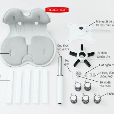 [Ghế Roichen WOW Minh Ngọc] Ghế chỉnh dáng ngồi đúng có chân xoay Roichen - WOW Hàn Quốc. Ghế xám chân trắng
