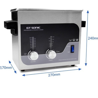 Máy rửa siêu âm GTsonic T3-3 lít công nghệ sóng siêu âm hiện đại, làm sạch nhanh bụi bẩn, dầu mỡ, cặn bám; thích hợp vệ sinh trang sức, kính mắt, đồng hồ, linh kiện điện tử, dụng cụ y tế, phòng thí nghiệm – Hàng chính hãng