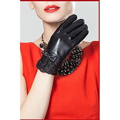 Bao tay nữ YAOYAO BHY5122 Găng tay nữ da cừu phối ren, nữ tính, găng tay cảm ứng. Hàng chính hãng