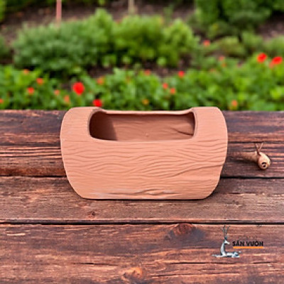 Chậu Gốm Đất Nung Hình Gốc Cây Ngang 40x20x25cm