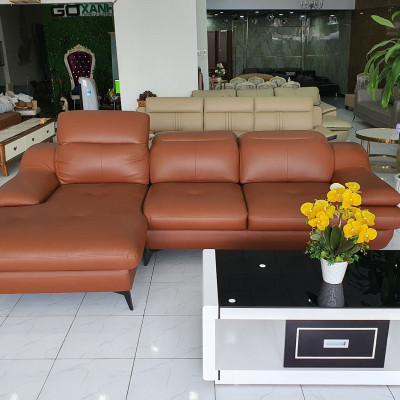 Bộ Sô Pha 50% Da Bò Nhập Italia_Đầu Bật_Màu Nâu_Kích Thước 2800 x 1700