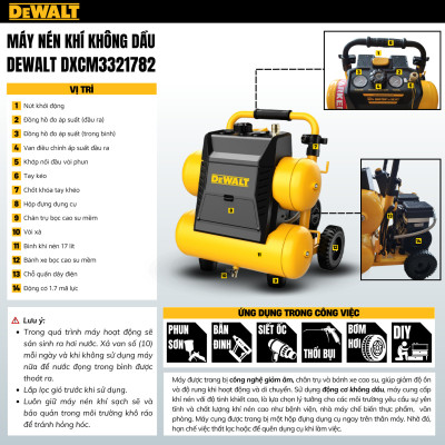 Máy nén khí không dầu 17L DeWALT DXCM3321782 - Hàng chính hãng