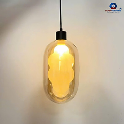 Đèn Thả Trần Thủy Tinh 2 lớp Trang Trí Phòng Khách Đèn Decor Treo Trần Nghệ Thuật Cho Quán Cafe Bếp