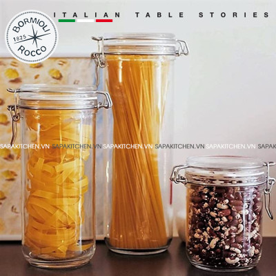 Hũ thủy tinh nắp cài Fido 1360ml thân cao, đựng mì ý - Bormioli Rocco - Italy