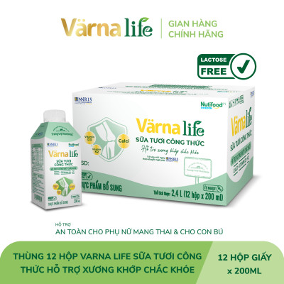Thùng Thực phẩm bổ sung Värna Life sữa tươi công thức (Xanh) (12 Hộp x 200ml)