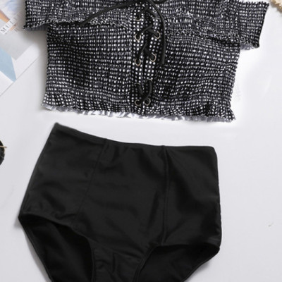 Bikini 2 mảnh áo vai trần, quần cạp cao qua rốn, phong cách đơn giản, dễ mặc | KT064