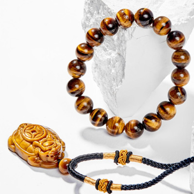 Mặt Dây Chuyền Phong Thủy Đá Mắt Hổ Vàng Nâu Long Quy Mệnh Thổ, Kim Ngọc Quý Gemstones