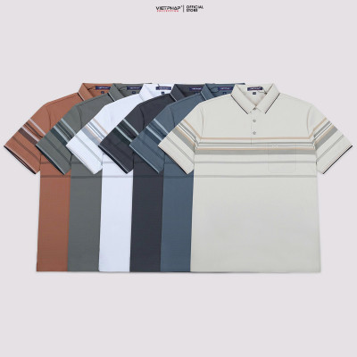 Áo Polo Nam VIỆT PHÁP Form Luxury - Thun Lụa Lạnh Sọc, lịch lãm, sang trọng 50654