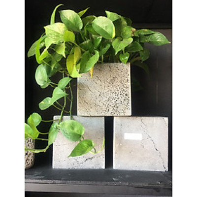 Chậu treo tường, treo tường trồng hoa hình vuông 15x15x15cm bằng đá ong xám tự nhiên trồng cây ngoài trời không hư không nứt tét, Chậu đá tự nhiên, chậu hoa đá ong xám