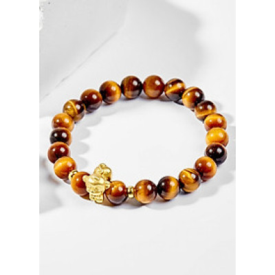 Vòng Tay Phong Thủy Đá Mắt Hổ Vàng Nâu Phối Charm Tuổi Thân Bạc Mạ Vàng 24K (8mm) Mệnh Thổ, Kim Ngọc Quý Gemstones