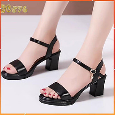 Giày cao gót nữ đẹp đế vuông 5 phân hàng hiệu rosata màu đen thời trang cao cấp ro576