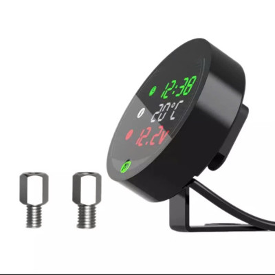 Đồng Hồ Cao Cấp Cho Xe Máy: 3in1 Báo Giờ, Nhiệt Độ, Vôn Ắc Quy - Mẫu Mới Chống Nước Loại Tốt, ĐÈN TRANG TRÍ