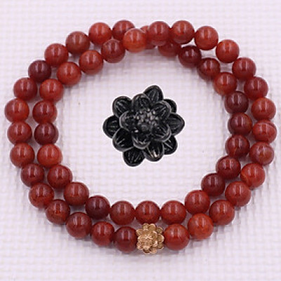 [Mệnh Hỏa, Thổ] Vòng Chuỗi Niệm Phật Đá Vân Rồng Đỏ 12 Ly 54 Hạt Charm Hoa Sen Inox, Vòng Chuỗi Phật Giáo, Chuỗi Niệm Phật Hạt To - Phong Thủy 868