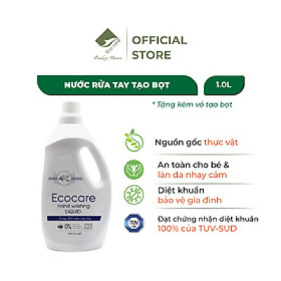 Nước rửa tay hữu cơ diệt khuẩn dạng bọt tinh dầu Quế 1L thương hiệu Ecocare ( tặng kèm vỏ tạo bọt)