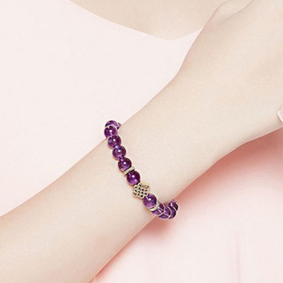 Vòng Tay Phong Thủy Nữ Đá Thạch Anh Tím Phối Charm Si (8mm) Mệnh Hỏa, Thổ Ngọc Quý Gemstones