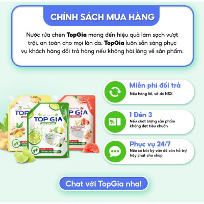 Combo 2 Túi 2L Nước Rửa Chén TOPGIA Thiên Nhiên, Làm Sạch Dầu Mỡ Hiệu Quả Và An Toàn Cho Da Tay