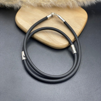 Dây Chuyền Vòng Cổ Nam Cao Su Bọc Bạc 925 Chính Hãng BẠC HIỂU MINH DCS043 