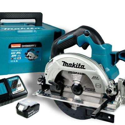 MÁY CƯA ĐĨA DÙNG PIN (165MM/BL)(18V) 680W MAKITA DHS660RFJ (01 ĐẾ SẠC NHANH 02 PIN 3.0 AH THÙNG MAKPAC) - HÀNG CHÍNH HÃNG