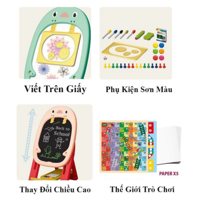 Bảng Viết Có Giá Đỡ, Bảng Vẽ Từ Tính 2 Mặt, Điều Chỉnh Chân Ghế Di Động Tặng Kèm Phụ Kiện Phấn Và Bút Viết Xóa Cho Bé