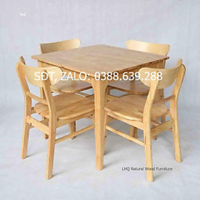 Bàn ghế ăn gỗ cao su (bàn 80cm chân vuông+4 ghế mango)