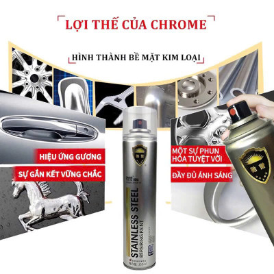 Sơn Xịt Mạ Inox Crom Chịu Nhiệt Loại Xịn – Siêu Bóng Chịu Nhiệt Cao, Dùng Cho Bô Xe, Động Cơ, Chống Rỉ Sét