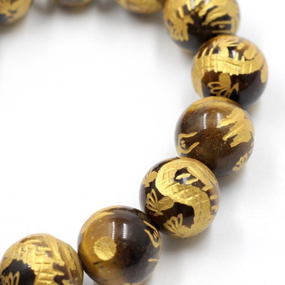 Vòng Tay Đá Mắt Hổ Vàng Chạm Rồng 12MM