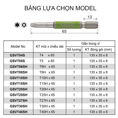 Mũi vặn vít đầu hoa thị GSVT (dài 65mm)  - Vessel (Nhật Bản)