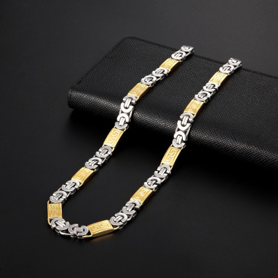 Dây chuyền nam kiểu xích hoa văn mê cung bằng thép không gỉ 316L (vàng trắng) - Q90