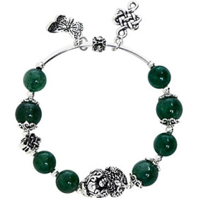 Vòng Thạch Anh Ưu Linh Xanh Phối Tỳ Hưu Và Charm Bạc 925 Ngọc Quý Gemstones VT3