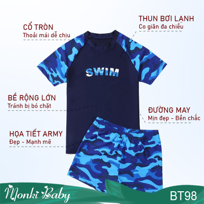 Bộ bơi big size cho bé trai mập béo, mẫu áo cộc tay quần đùi phóng khoáng, size cỡ lớn đến 78kg, chất thun bơi lạnh mịn mát đẹp | BT98