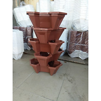 Bộ 1 Tháp trồng rau hữu cơ 5 tầng- 5 chậu- trồng rau/ hoa/ dâu tây- chất liệu nhựa- độ bền cao- hiệu quả cao