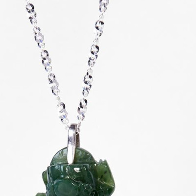 Dây Chuyền Bạc Mặt Tỳ Hưu Ngọc Bích Lớn Ngọc Quý Gemstones