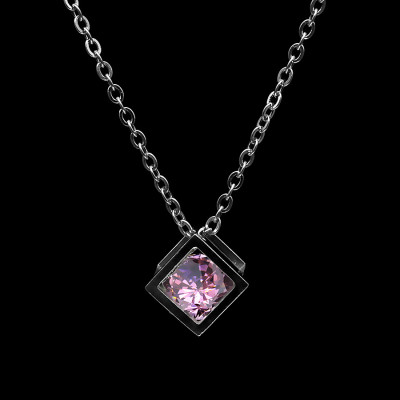 Dây Và Mặt Dây Chuyền Bạc Hiểu Minh DMD356H khối lập phương đá hồng