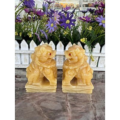 Cặp tượng Kỳ Lân phong thủy đá ngọc - Cao 10 cm