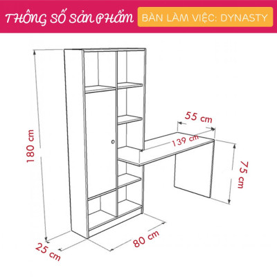Bàn làm việc liền giá sách tiện lợi SMLIFE Dynasty