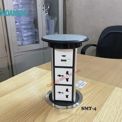 Ổ cắm thông minh lắp âm bàn đảo Sinoamigo SMT-4S, nâng hạ tự động, tích hợp sạc không dây 15W, chống nước IP54 - Hàng chính hãng