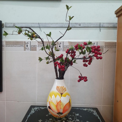 Bình vẽ hoa vàng hút tài lộc Sơn Mài Cao Cấp Thanh Bình Lê size 24x18x18 cm Cắm Hoa, Trang Trí Kệ, Bàn Làm Việc, Quà Tặn