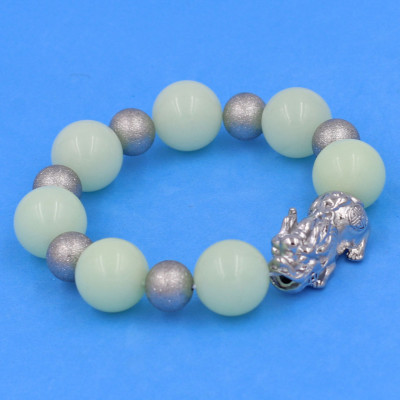 Vòng chuỗi đeo tay đá dạ quang 14 ly ( size lớn ) charm tỳ hưu và bi inox, vòng tay chuỗi hạt