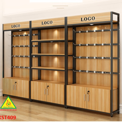 Kệ trưng bày sản phẩm, hàng hóa , kệ trang trí khung sắt mặt gỗ KST409 - Nội thất lắp ráp Viễn Đông Adv