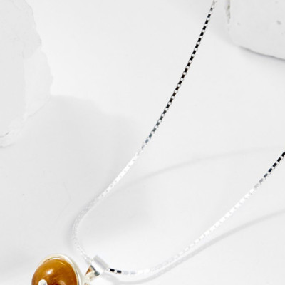 Mặt Dây Chuyền Phong Thủy Đá Mắt Hổ Vàng Tâm 1 Hạt Tặng Dây Chuyền Bạc (8mm) Mệnh Thổ, Kim  Ngọc Quý Gemstones