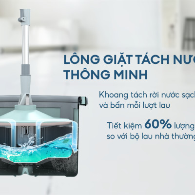 Bộ lau nhà xoay 360 độ thông minh 2 bông lau SUNHOUSE KS-CL235PB - Bảo hành 6 tháng - Hàng chính hãng