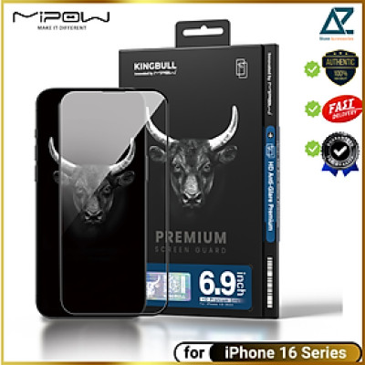 Miếng Dán Cường Lực Chống Chói/ Vân tay Mipow Kingbull ANTI-Glare Premium iPhone 16/ 16 Plus/ iPhone 16 Pro/ 16 Promax_ Hàng chính hãng