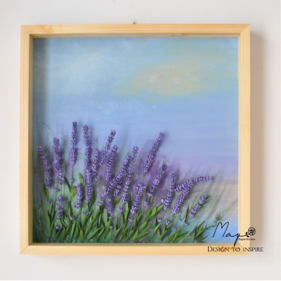 Tranh hoa giấy handmade trang trí cao cấp ROMANCE Lavender Field 40x40 cm - Maypaperflower Hoa giấy nghệ thuật